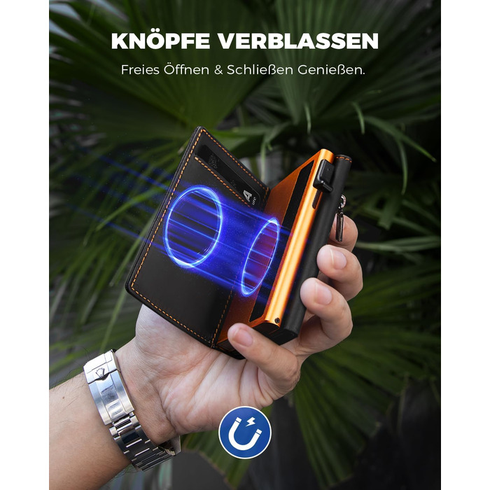 Чоловічий гаманець MagSnap Portmonee з відділом для монет, RFID захистом, для 10+ карток, чорно-помаранчевий