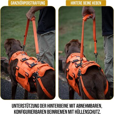 Шлейка для собак OneTigris Invictus, переносна допомога для собак середніх та великих порід, регульована, 3 ручки, для собак з обмеженими можливостями, травмованих або літніх, L (27-41 кг, обхват шиї 45-63 см, обхват грудей 68-91 см), помаранчевий