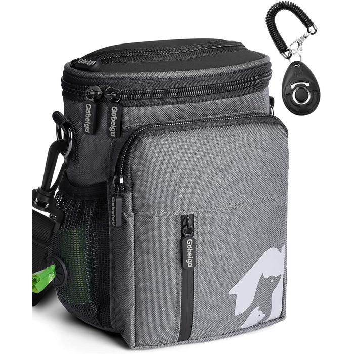 Набір для прогулянки з собакою: ласощі Hundeleckerlis, кликер для тренувань, поясна сумка з дозатором кульок для прибирання (сірий/чорний)