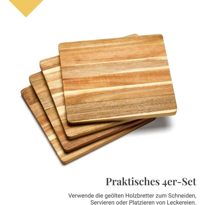 4-Pack Acacia Cutting Boards | 4 Large Kitchen Boards Made of Sustainable Acacia Wood | Discover Oiled Wooden Cutting Boards for Kitchen & Catering