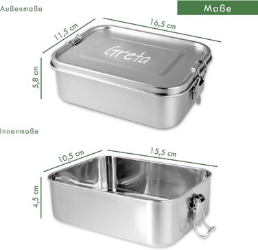 LOOXIS Personalized Stainless Steel Lunchbox with Name & Text Engraved – 800 ml, including compartment divider, leak-proof, Bento Box, lunchbox – Gift idea for children, starting school, work - M
