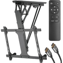 Maclean Tiltable TV Mount for Ceilings & Sloped Roofs - 32-70 Inch TVs, 3m HDMI 2.1a Cable, Remote Control, Up to 35kg, VESA 600x400