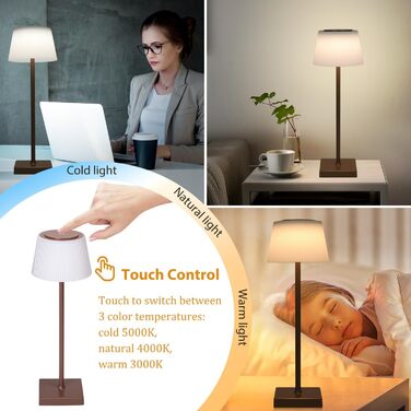 Світлодіодна настільна лампа Aigostar акумуляторна бездротова, з димером та 3 режимами кольору, водонепроникна IP54 для дому та саду (темно-коричнева)