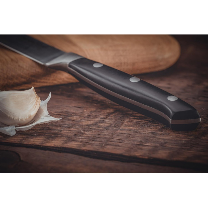 Ніроста Trinity – професійний ніж із нержавіючої сталі 34 см для овочів та фруктів, ручне заточування, важка ручка з захистом пальців