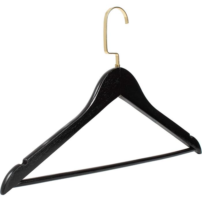 Набір дерев'яних вішаків для одягу RSR-Hangers (10 шт), 44.5 см, з перекладиною для штанів та поворотним золотистим гачком, чорні