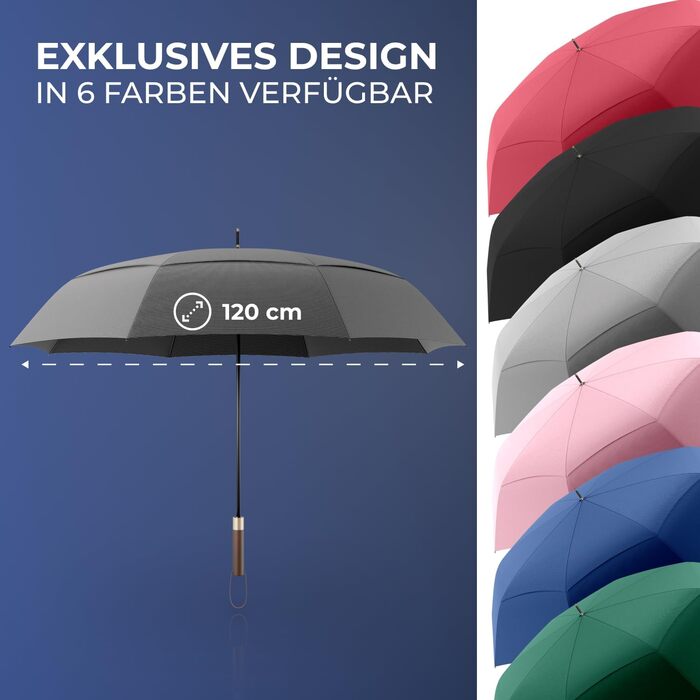 Logan & Barnes Chicago Stormproof Umbrella - Large 2-Person Umbrella with Wooden Handle - Grey
