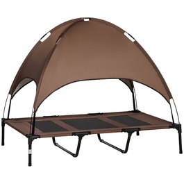 PawHut Pet Bed with Canopy, Elevated Dog Bed Outdoor, Breathable, Sateen Fabric, Coffee, 122x92x108 cm, ideal for dogs