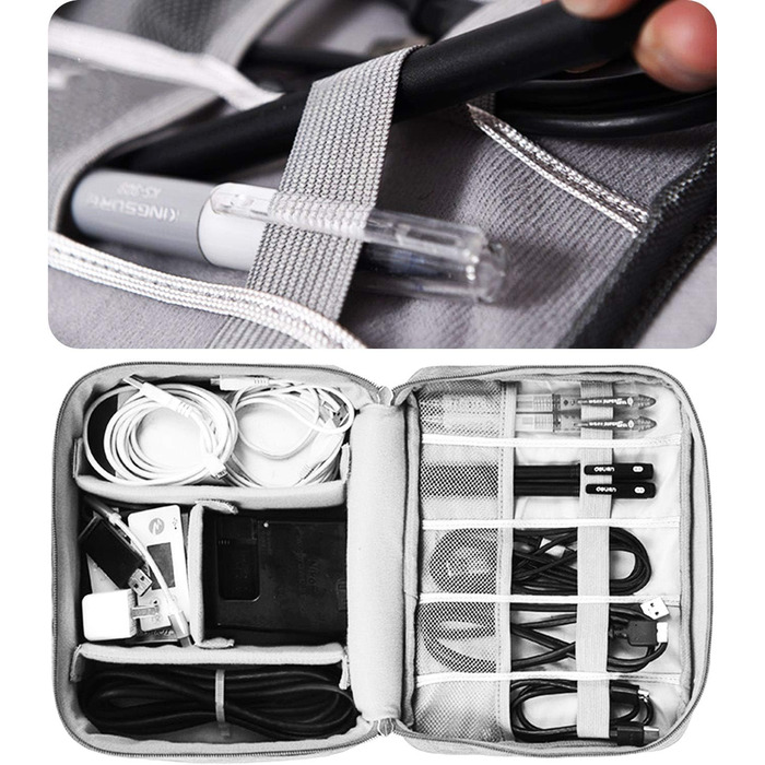 Електронна сумка-органайзер для аксесуарів: зарядні пристрої, Power Bank, кабелі (сіра)