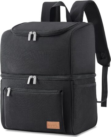 Lifewit 21L Insulated Cooler Bag, Thermal Lunch Bag, Cooler Backpack, Leak-Proof Double-Decker Cooler Bag for Men, Women, Mothers for Lunch, Picnic, Shopping, Travel, Black