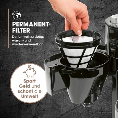 Кавомашина Barista Filterkaffeemaschine з регульованим млинком та термокружка | Функція підігріву, таймер 24 год та перманентний фільтр | Для 10 чашок кави | Кавомашина для зерен та меленої кави [Нержавіюча сталь] 5) Нержавіюча сталь - термокружка - з мли