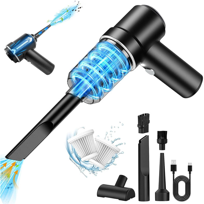 Бездротовий ручний пилосос 2-в-1 для авто, дому та кухні, 15000PA, 120W, чорний