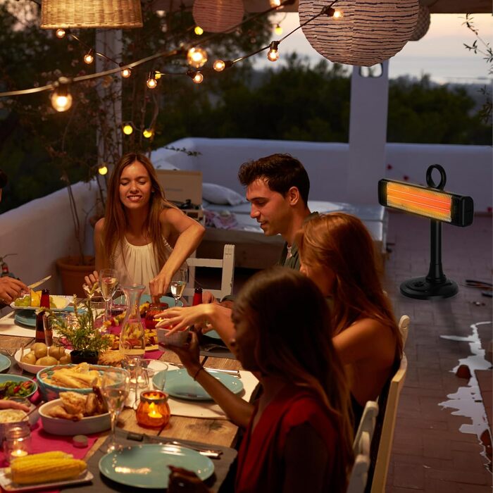 Інфрачервовий обігрівач Climative 2500W з 9 рівнями, IP65, для тераси та приміщення, з пусковим пристроєм та таймером, чорний (фіксований)