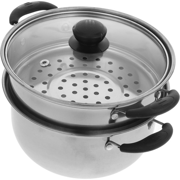 Нержавіюча каструля для приготування супу з товстим дном та вставкою для приготування на пару, сумісна з газовими та електричними плитами