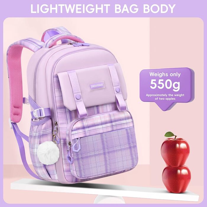Шкільний рюкзак для дівчинки 1-5 клас, 2025, рюкзак у школу для дітей, Каваї, ергономічний з нагрудним ременем, шкільна сумка 6-12 років, водовідштовхувальний, 27L (Ліловий)