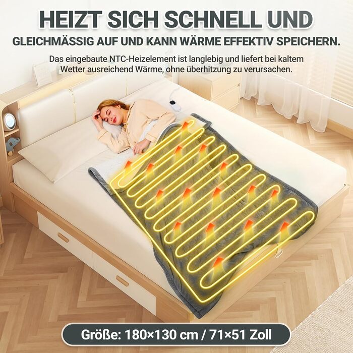 Електрична ковдра Charmofun з автовимкненням, 130x180 см, 8 режимів нагріву, таймер 12 годин, пральна машина, флісова тепла ковдра для ліжка, дивана, офісу (темно-сірий)