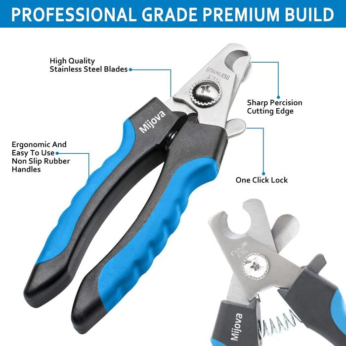 Професійний нігтеріз для собак та котів з захистом від надмірної обрізки, блакитний