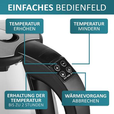Електричний чайник-заварник Glas 1.8 л, 2200 Вт, нержавіюча сталь, регулювання температури, з підсвічуванням, BPA Free