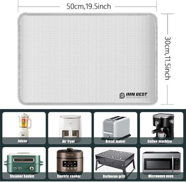 Стійка до нагріву підставка/килимок для фритюрниці, силіконовий килимок для кухонного столу, захист робочої поверхні, неслизький та вологостійкий (50x30 см, сріблястий)