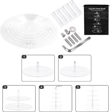 Підставка для тістечок Fhmidic 6-ярусна, прозора акрилова етажерка, 6-рівнева підставка для капкейків, десертів, тортів, для вечірок, днів народжень, дитячих свят, baby shower, кругла - 6-ярусна