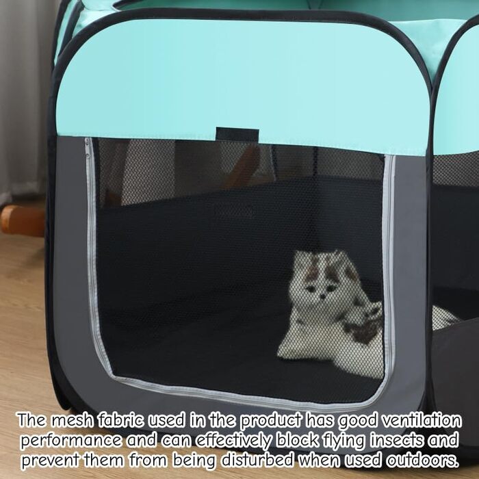 Переносний загін для собак та котів, переносна клітка для тварин, переносна клітка для вагітних котів та собак, клітка для розведення собак, переносна коробка для тварин з сумкою (м'ятно-блакитний, L)