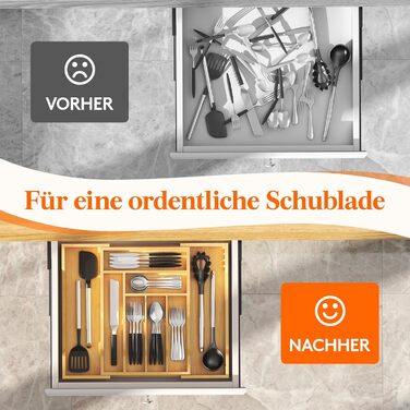Органайзер для столових приборів Lifewit в шухляду, бамбуковий, 43x31-53x47 см, висувний, для ложок, виделок, ножів
