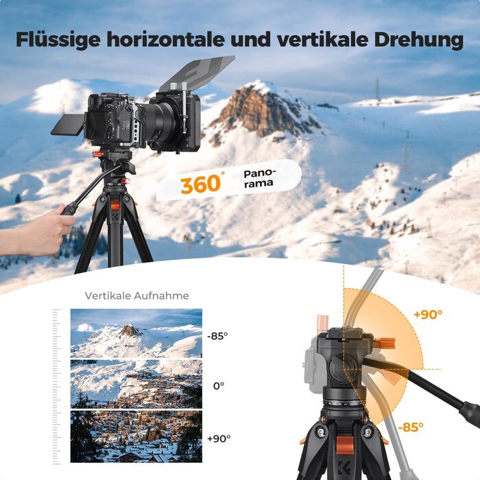 Штатив для камери K&F Concept з гідравлічною головою, алюмінієвий компактний штатив для DSLR, відеоштатив 187 см з тримачем для смартфона та планшета