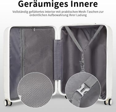 KONO Валіза ручної поклажі 55см з поліпропілену, 4 колеса, TSA-замок, 55x40x20см (Крем-білий)