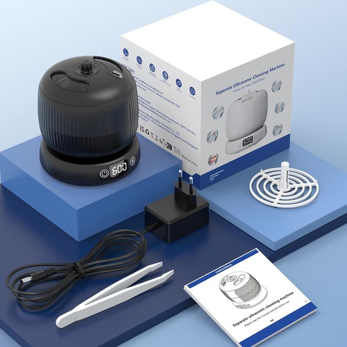 Ультразвуковий очищувач для зубних протезів, кап, брекетів та ювелірних виробів 200 мл, 45000 Гц, з УФ-лампою, чорний