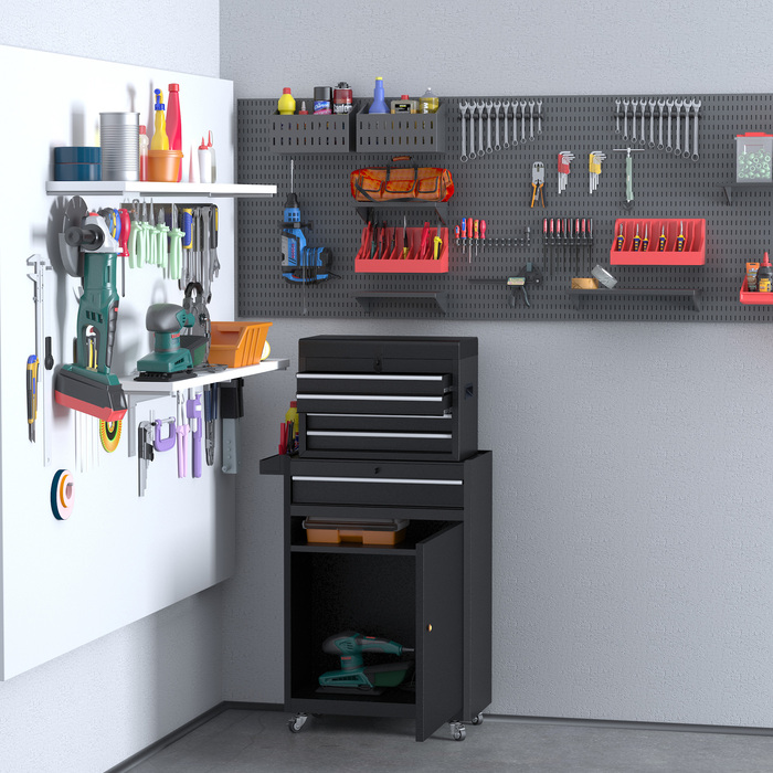 DURHAND Tool Trolley with 5 Drawers and 360° Wheels, Metal, 52.5x28x104.5cm, Mobile & Space-Saving for Workshop