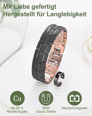 Браслет на зап'ястя MagEnergy для чоловіків з 3 потужними магнітами - Елегантний дизайн, чиста мідь, регульована довжина, чорний браслет-сет