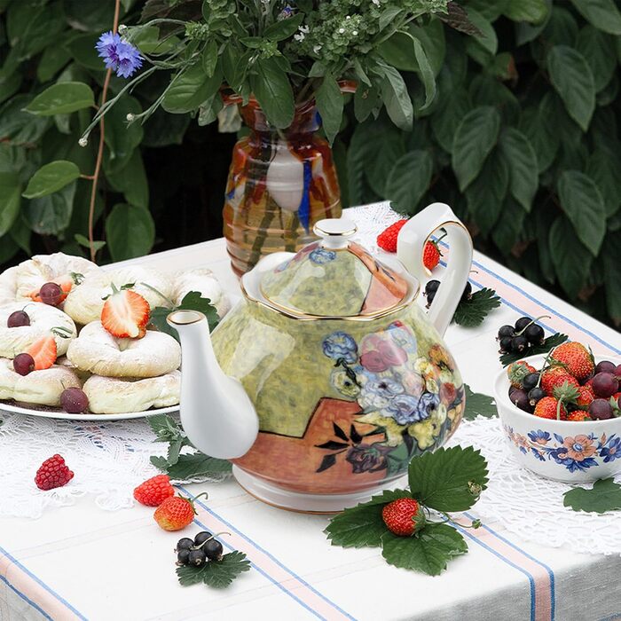 Порцелянова чайник 1 л Vintage Floral з кісткового фарфору, біла троянда, чайник-кавник Sternenhimmel для чайної вечірки, подарунок, квіткові вази