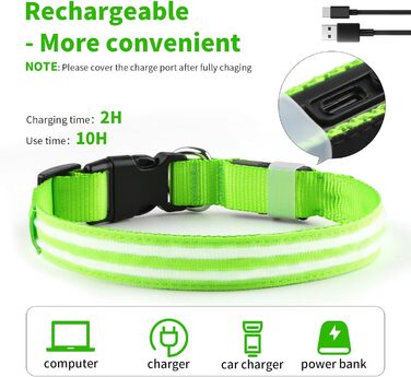 Світлодіодне нашийник для собак, перезаряджається, водонепроникний, для великих собак, 3 режими світіння (зелений, M)