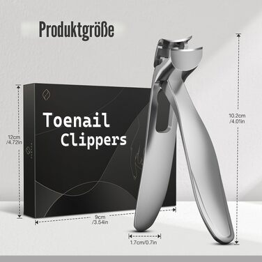 Кусачки для нігтів на ногах FERYES з вигнутим кінчиком та довгим ergonomic-ручкою для літніх людей, для товстих нігтів з контейнером для зрізів, чорний/сріблястий
