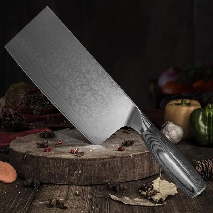Набір кухонних ножів Damast: професійний ніж для м'яса, ніж шеф-кухаря, ручна робота, з нержавіючої сталі Damast, з антиковзним дерев'яним руків'ям, подарункова коробка