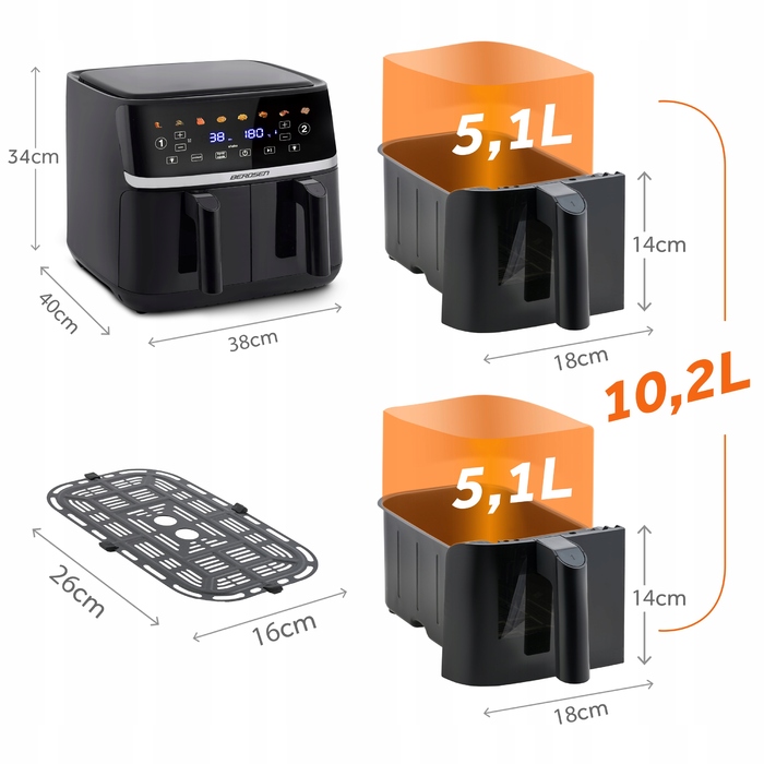 Аерофритюрниця Berdsen BD-657 1700W, двокамерна, 10,2 л