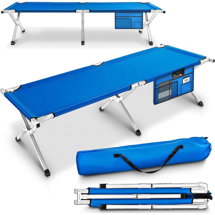 Кемпінгове ліжко TRESKO XXL, 190 x 64 x 44 см, металевий каркас, до 150 кг, блакитне
