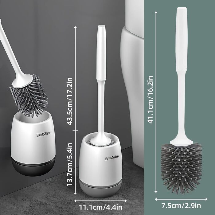 Набір для туалету: щітка з тримачем, силіконова щітка, довга ручка, швидке висихання, настінний/підлоговий монтаж (білий та чорний)