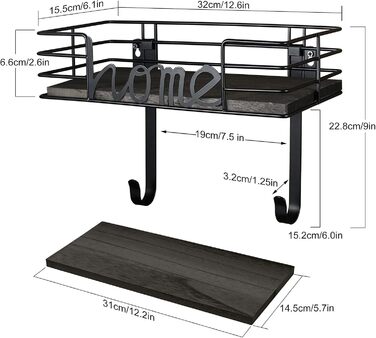 Настінна вішалка для праски TJ.MOREE з кошиком для зберігання та гачками (чорна)