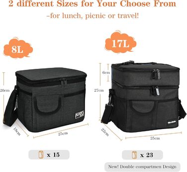 Термосумка Kato Tirrinia 17L (23 банки) - велика, чорна, водонепроникна для пікніків, роботи, пляжу