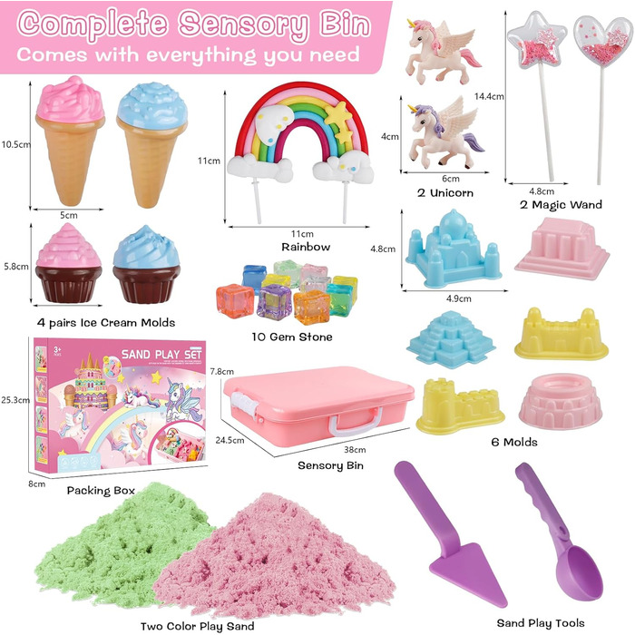 Aliex Magic Play Sand Set for Girls, Unicorn Sand Set | Magic Play Sand Toy Gift for Girls 3 4 5 6 7 8 Years