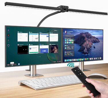 LED лампа для столу Doppelkopf 24W, 80см, диммування, захист очей, 5 кольорів, 5 рівнів яскравості, з пультом, для офісу та дому (чорна)