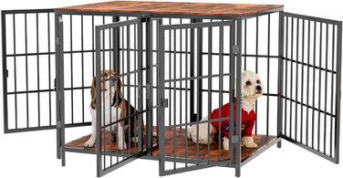 Клітка для собак BingoPaw 2 в 1: дерев'яна клітка-шафа для собак, внутрішнє використання, з роздільною перегородкою та 4 дверима, для 2 маленьких або середніх собак, розмір 90x62x68.5 см, чорна