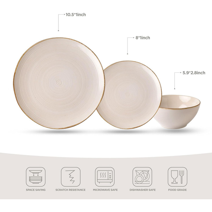 Набір посуду Tempus Serie, 18 предметів, керамічний сервіз для 6 осіб, реактивна глазур, підходить для мікрохвильової печі та посудомийної машини