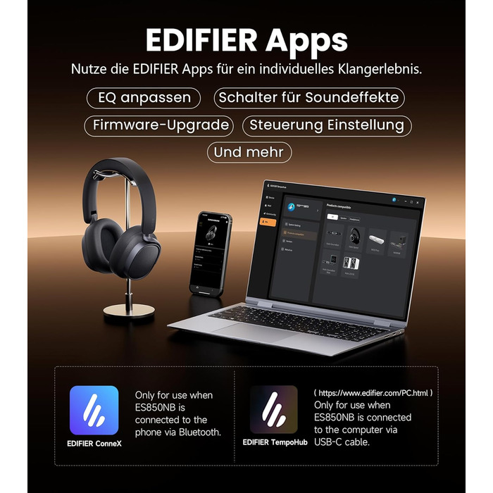 Навушники бездротові Edifier ES850NB з шумозаглушенням, Hi-Res Audio, Bluetooth 5.4, чорні