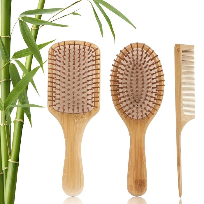 Набір гребінців з бамбука (3 шт.) - для чоловіків, жінок та дітей, для густого та ламкого волосся