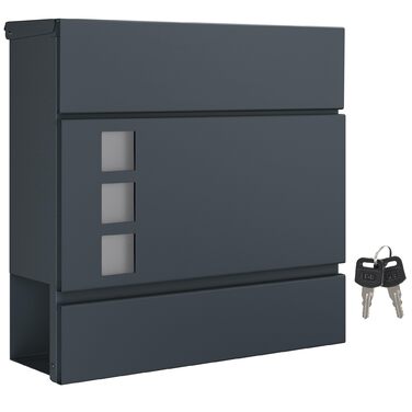 Поштовий ящик SONGMICS XXL з газетницею, антрацит, 37x37x10.5 см, з ключем та захистом від реклами