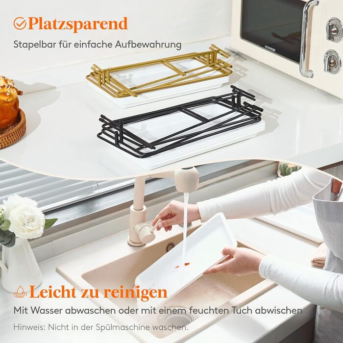 Lifewit 3-Tier Etagere with 30 x 17 cm Plastic Serving Plates, 3-Level Serving Tray/Serving Platter with Folding Gold Metal Shelf, Buffet Party Accessories for Vegetables/Fruit/Cookies/Cake