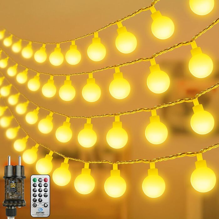 LED гірлянда на батарейках, 39 метрів, тепле біле світло, для дому та саду, IP65, димер, пульт, для прикраси кімнат, святкування, Різдва