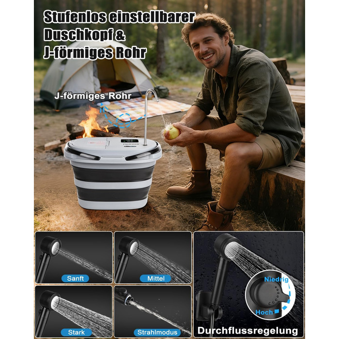 Портативний душ для кемпінгу Campingdusche 20л з USB-помпом, акамулятор 13000mAh для саду, подорожей, миття тварин