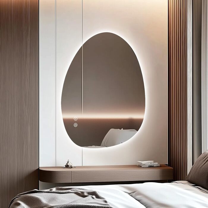 LED дзеркало для ванної кімнати з підсвічуванням, 70x50 см, холодне біле світло 6000K, енергозберігаюче, диммер, антизапар